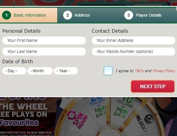 Lucky Wheel Bingo signup page Lucky Wheel Bingo signup page