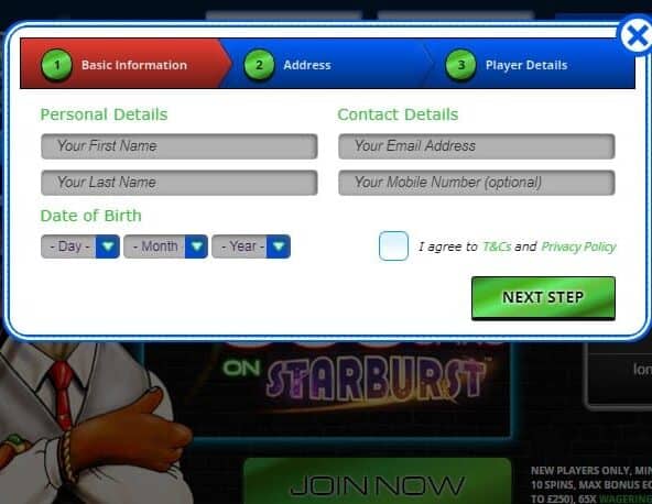 Fluffy Spins sign up page