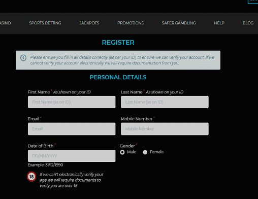 21.co.uk singup Pink Casino sign up page