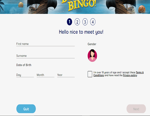 Cheeky Bingo sign up page