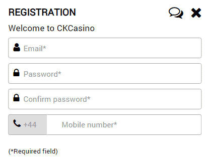 CK Casino Sing up page