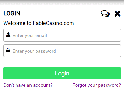 Fable Casino login page