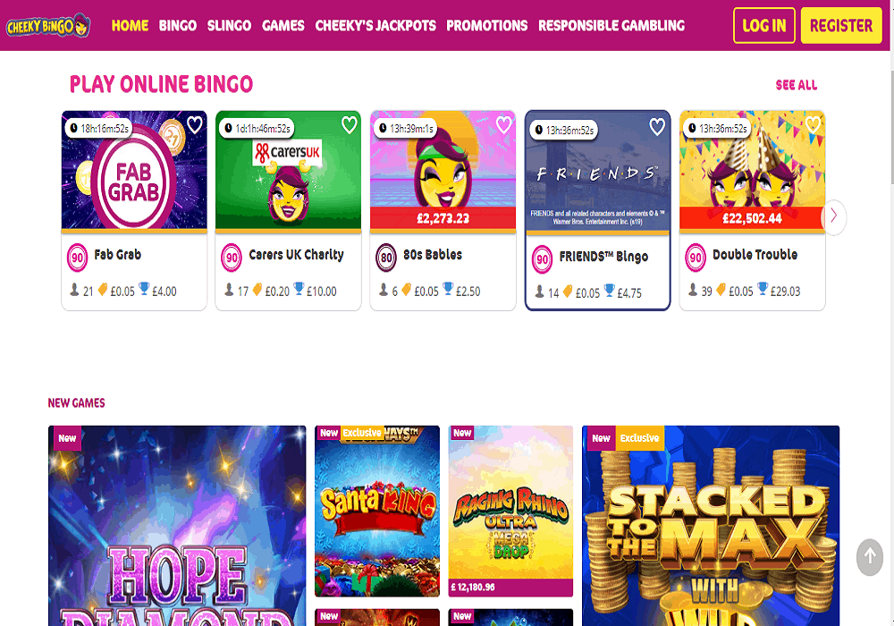 Cheeky Bingo games page
