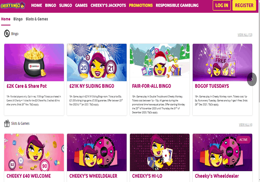 cheeky bingo promotions page