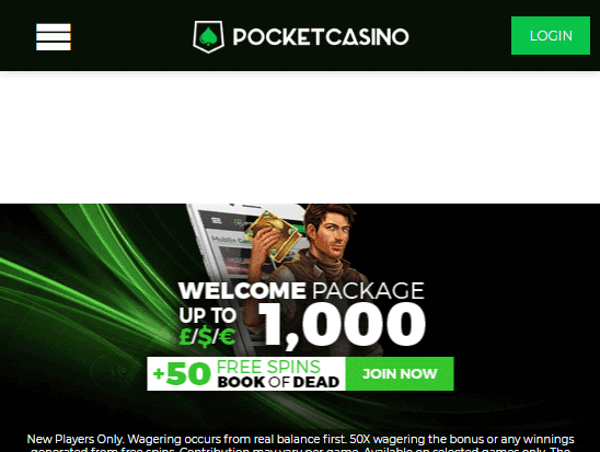 Pocket casino front page