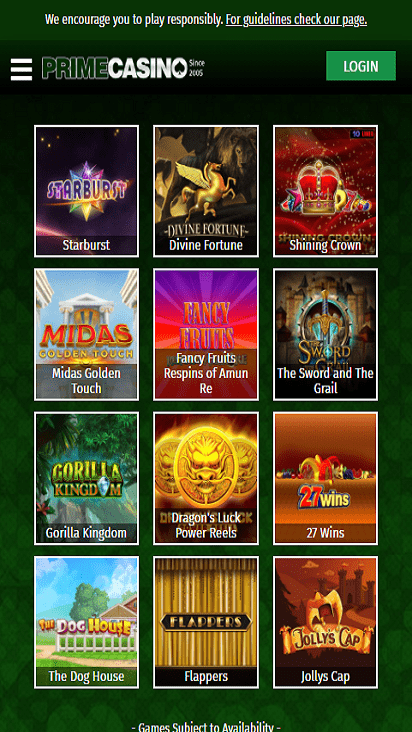 PrimeCasino game mobile