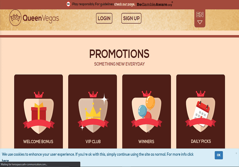 QueenVegas pomo play ojo promotions page