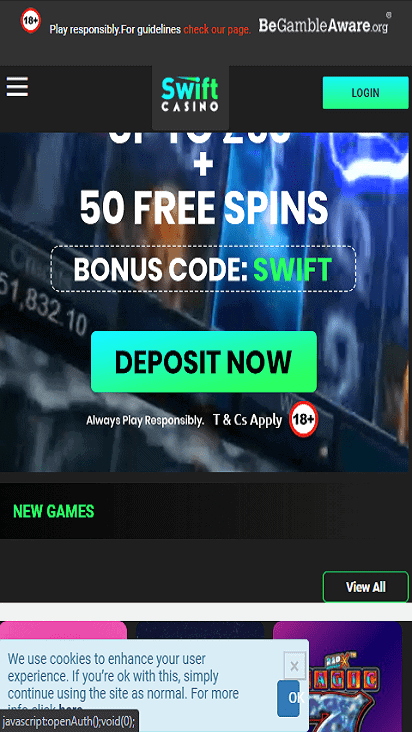 SwiftCasino home mobile