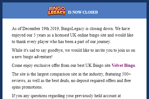 bingo legacy front image