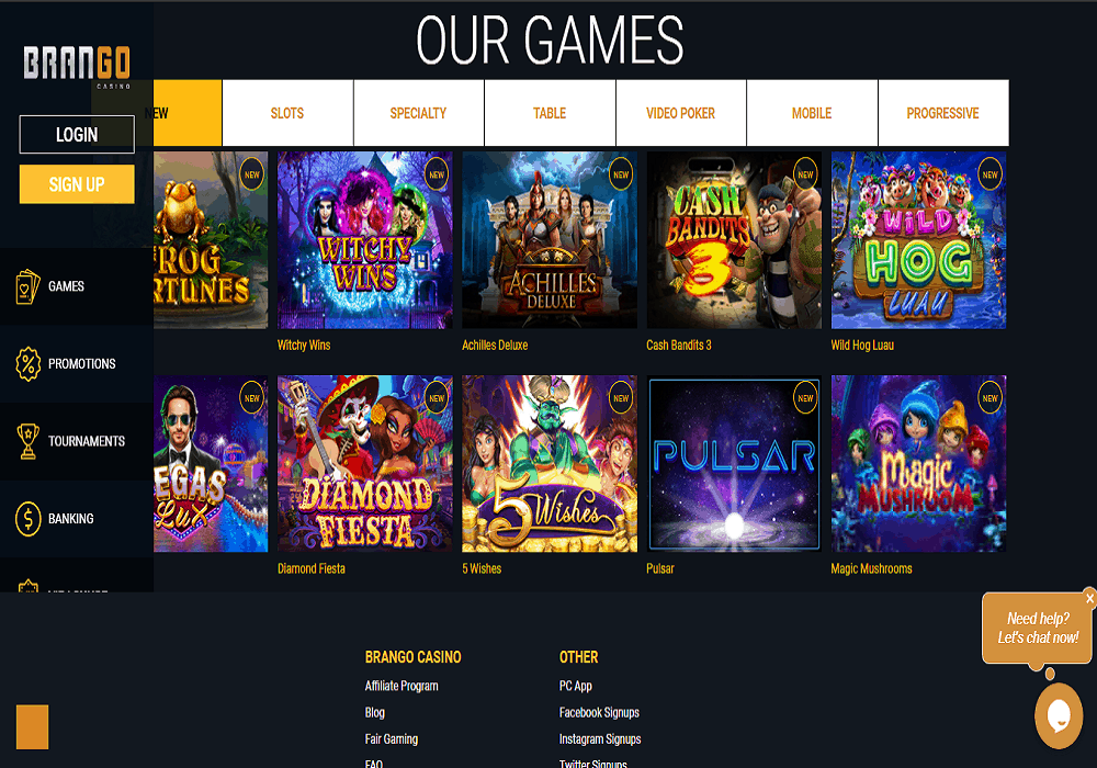 Luxury Casino games page
