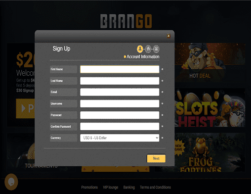 Luxury Casino sign up page
