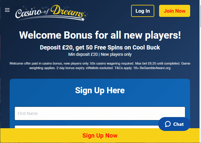casinoofdreams front page