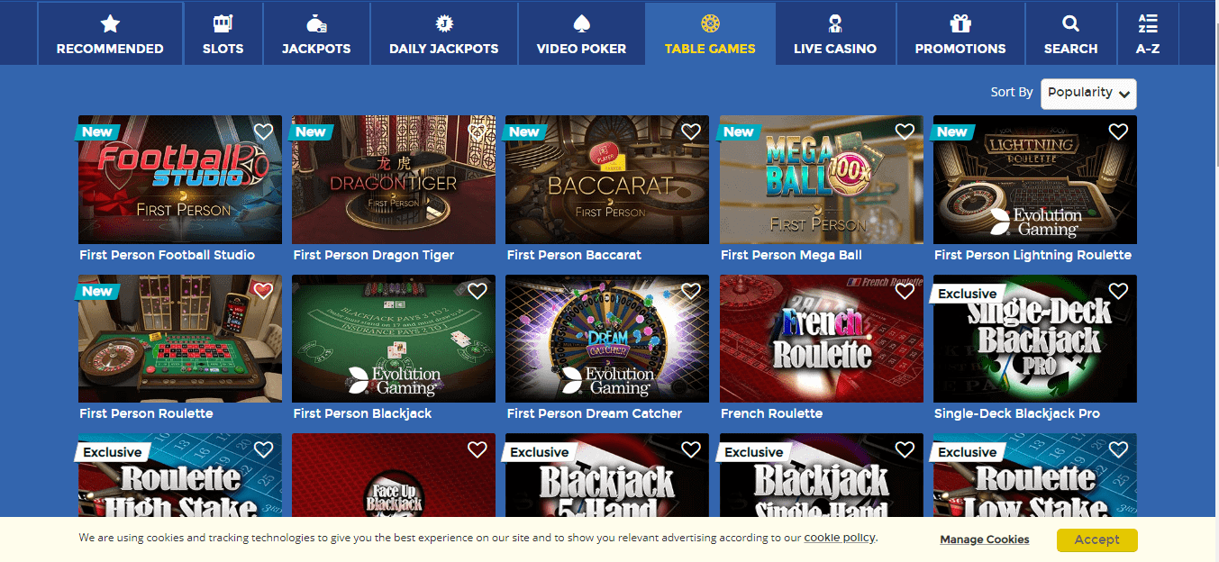 eurocasino game page