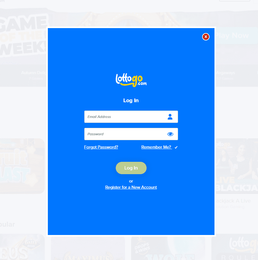 lottogo log in page