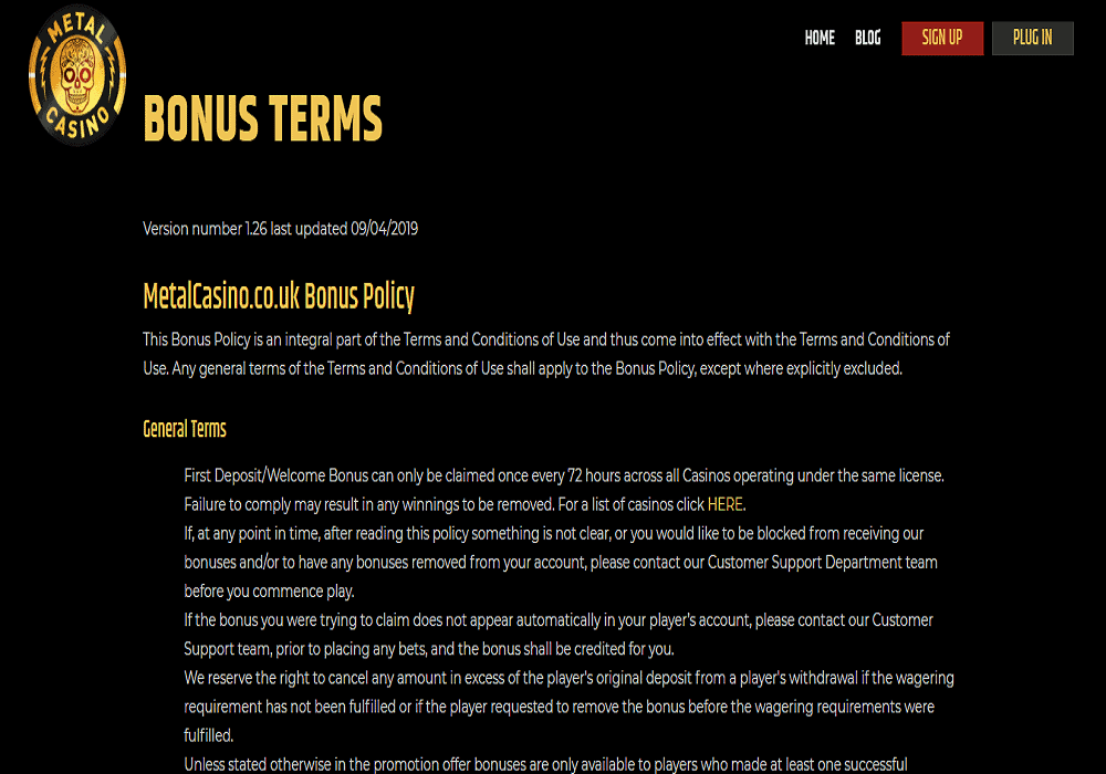 metalcasino pomo guts promotions page