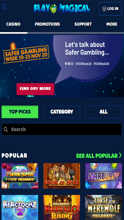 playmagical home page mobile
