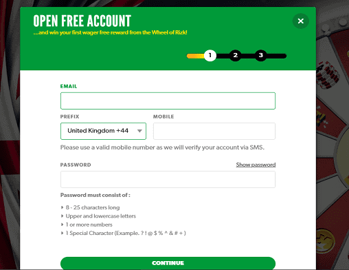 guts sign up page
