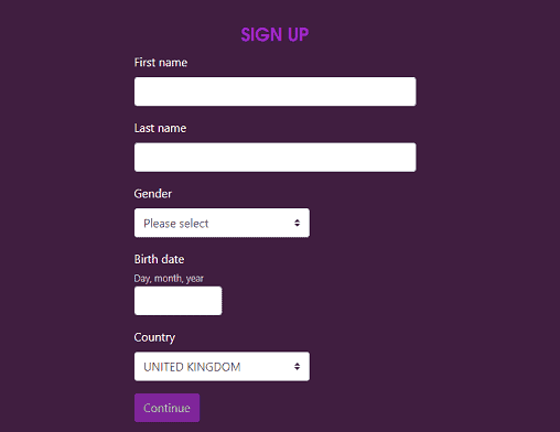 Dream Vegas sign up page