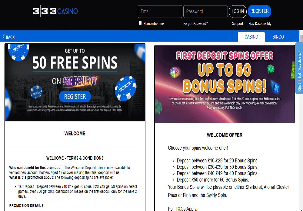333Casino P kerching promotions