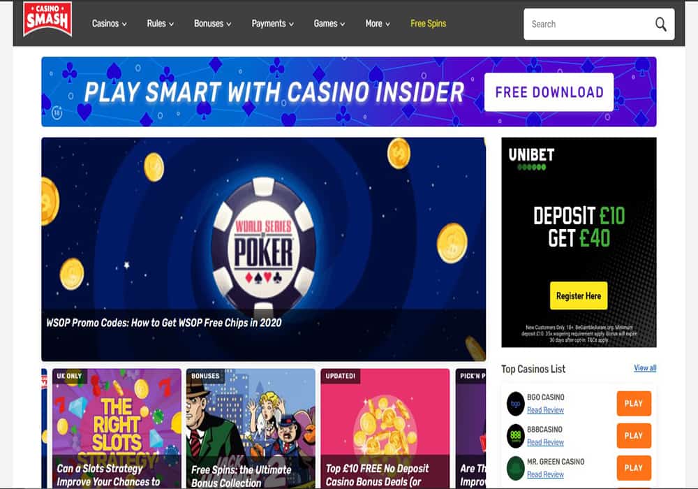Casino Smash home Kerching home page
