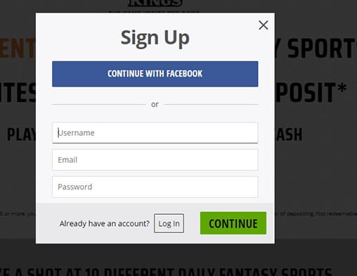 Draft Kings sign up page