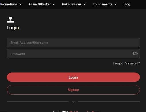 GG Poker login Buzz Bingo login page