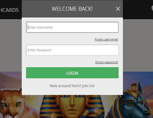 GoliathCasino login green play login page