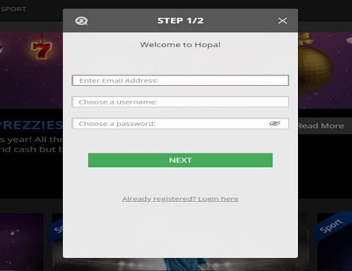 Hopa signup green play sign up page