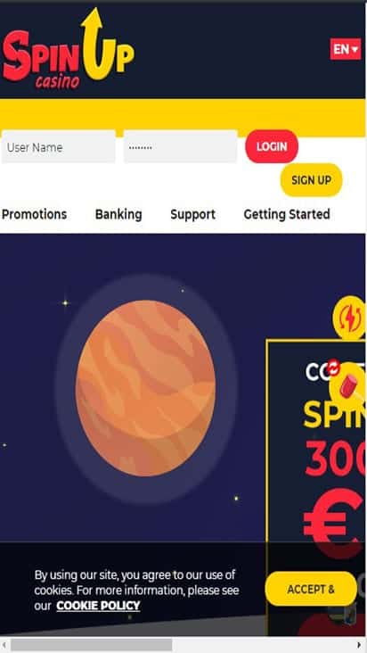 Spinup Casino home moible