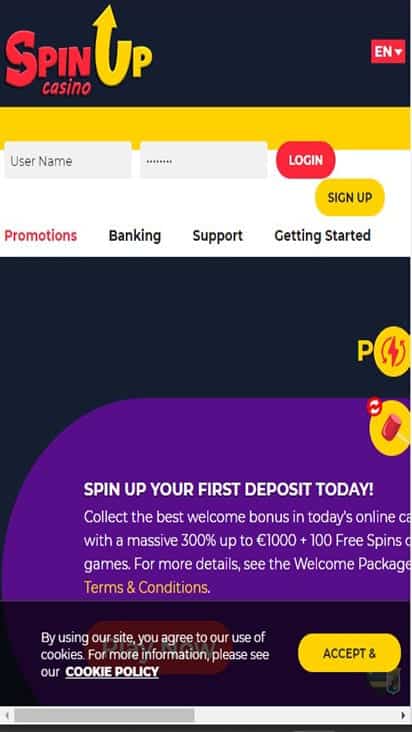 Spinup Casino promo moible