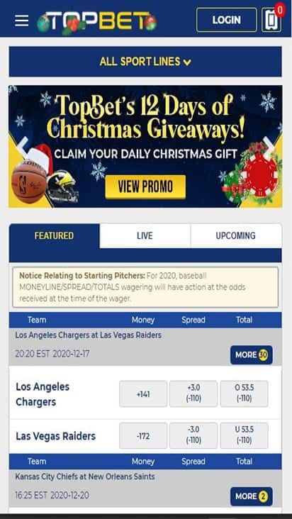 Top Bet home mobile