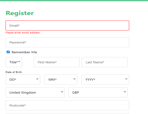 Kerching sign up page