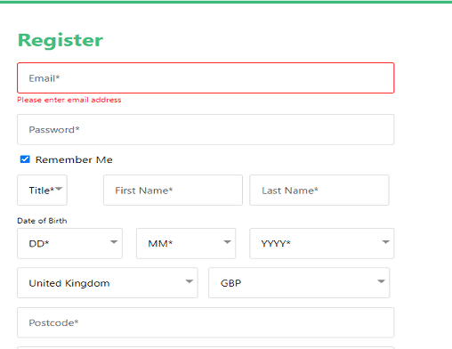 TouchMobileCasino singup Kerching sign up page