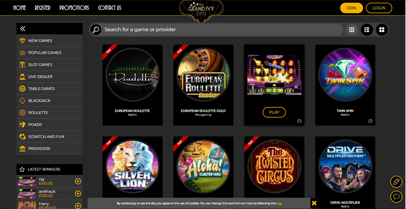 Dream Vegas games page