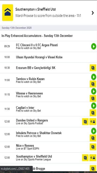 sky bet game mobile