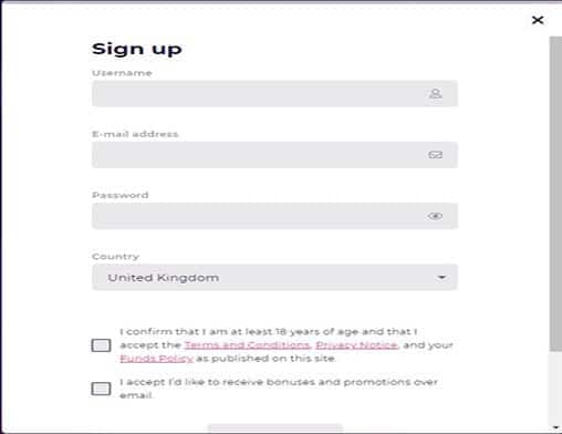 Dream Vegas sign up page