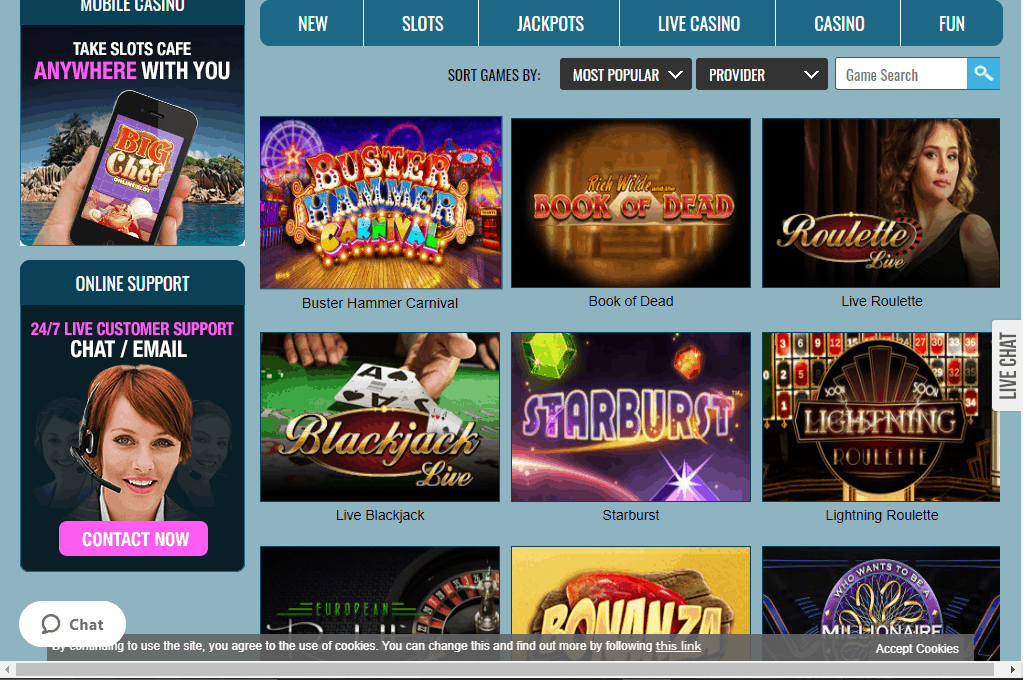 Dream Vegas games page