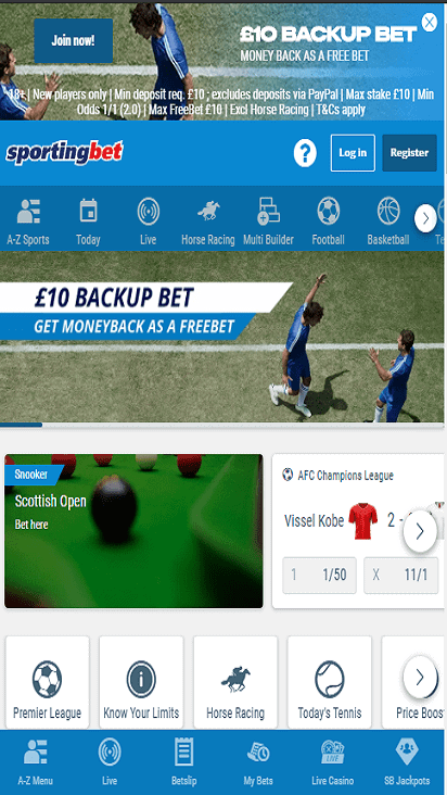 sporting bet home mobile
