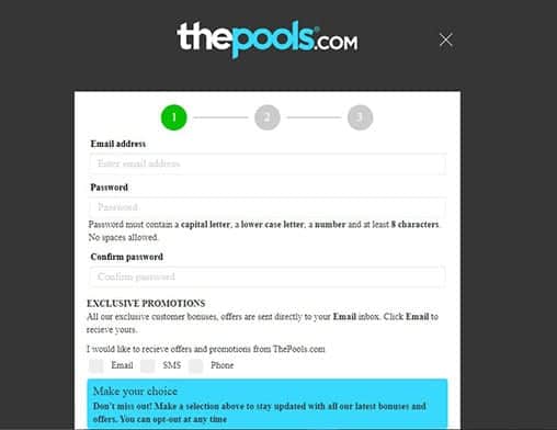 the pools.com signup page