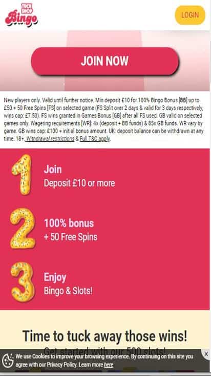 tuck shop bingo promo mobile