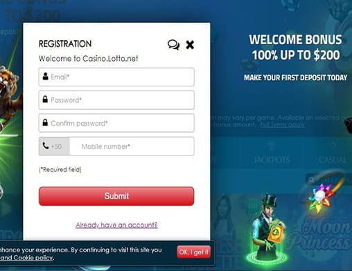 Fruity King sign up page