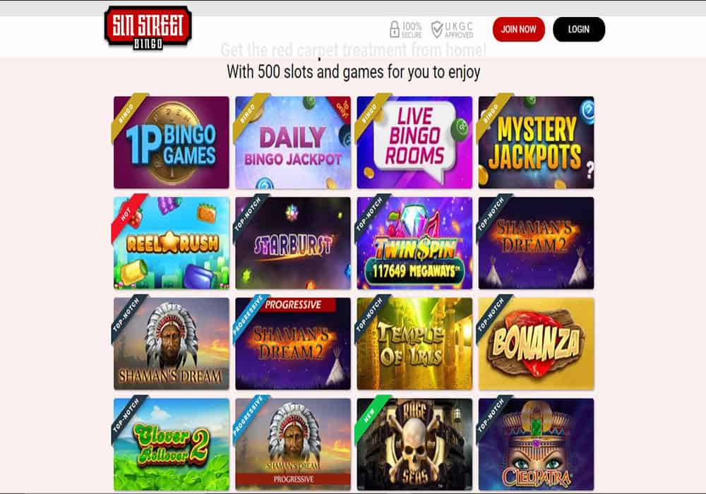 Sin Street Bingo game 888 Casino games page