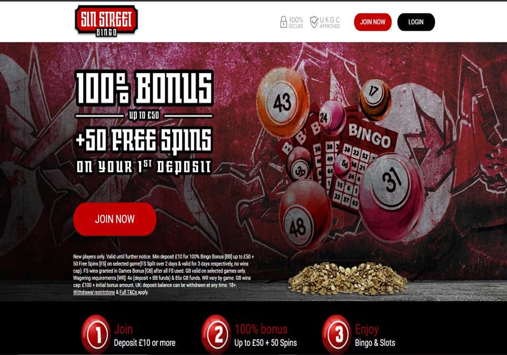 Sin Street Bingo home 888 Casino logo