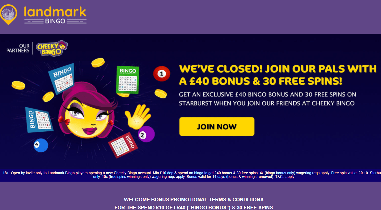 landmark bingo home closed redirect to cheeky bingo