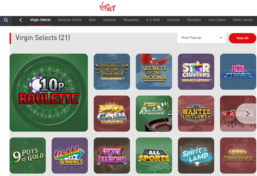 virgin bet games