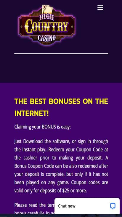 High Country Casino promo mobile