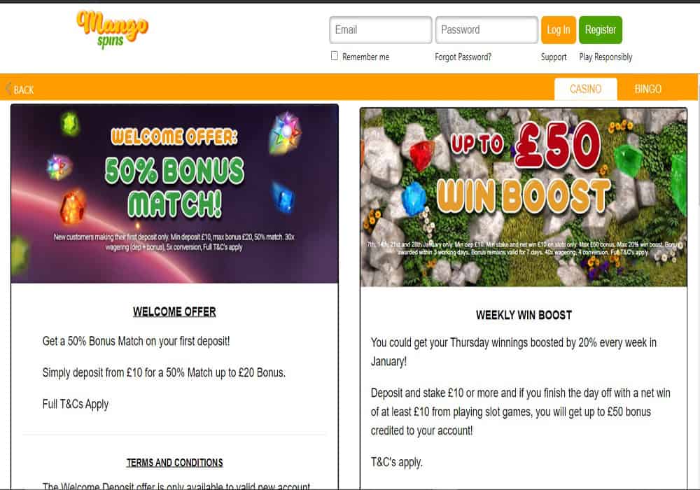 Mango Spins promo kerching promotions
