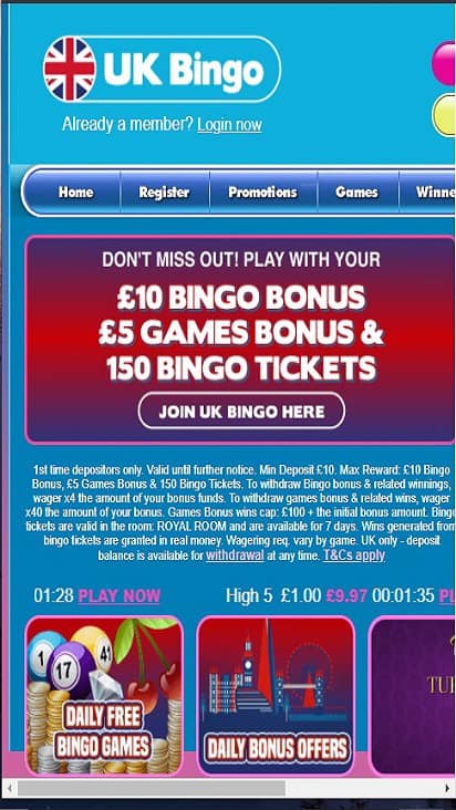 UK Bingo Net home mobile