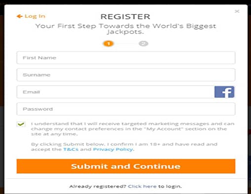 Buzz Bingo sign up page