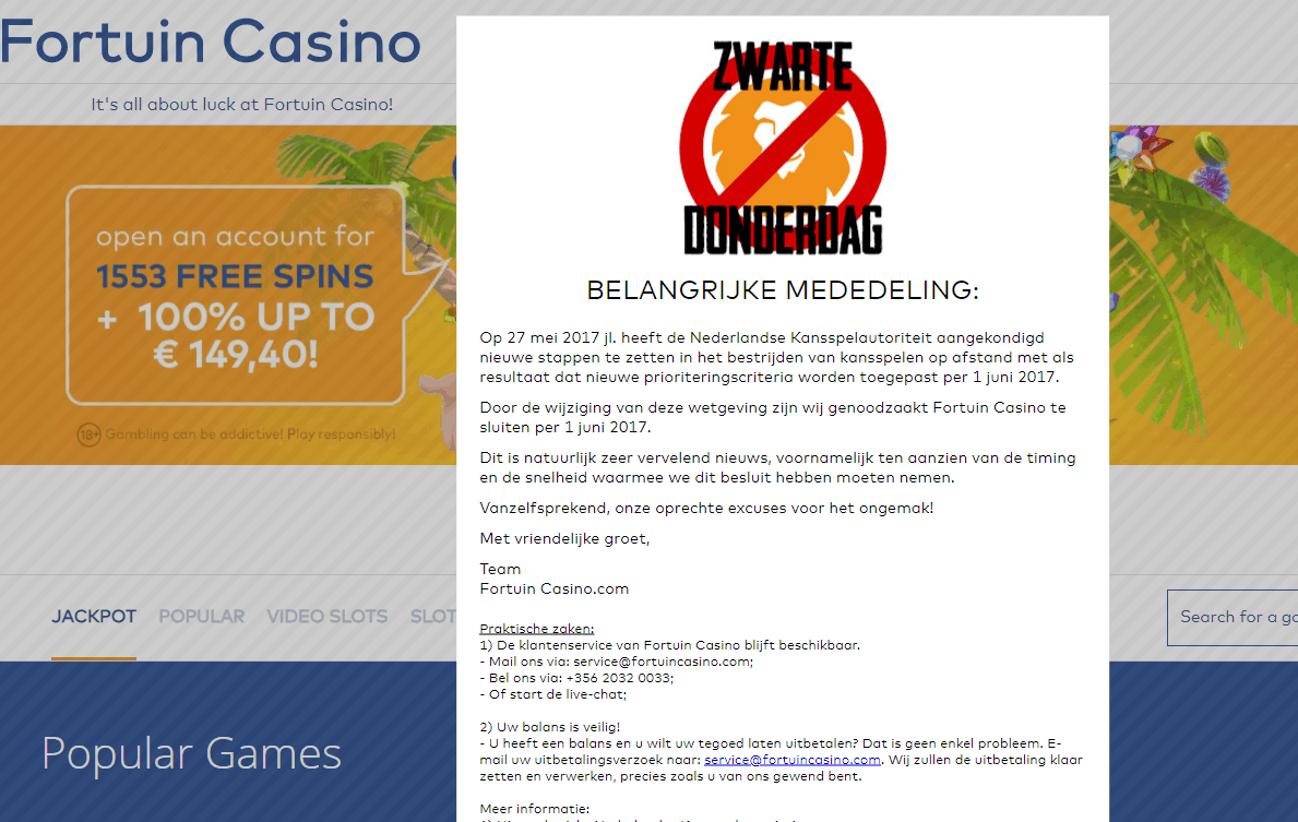 fortuin casino home restriction